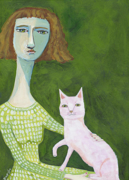 Cat Lady with pink cat | Poster