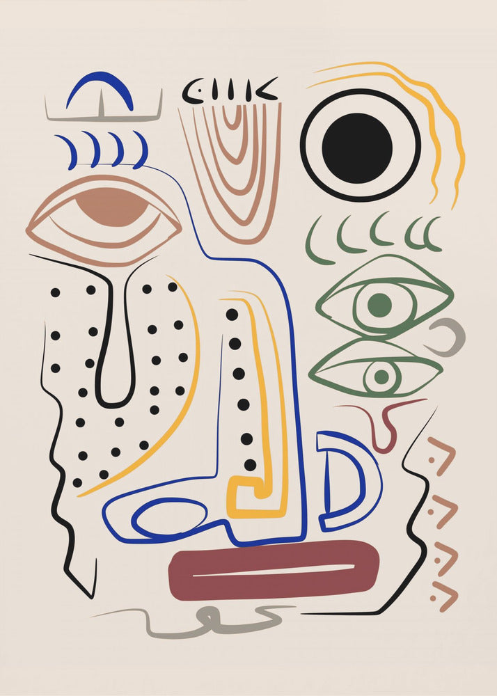 Line Art Bizarre Aboriginal Portrait | Canvas