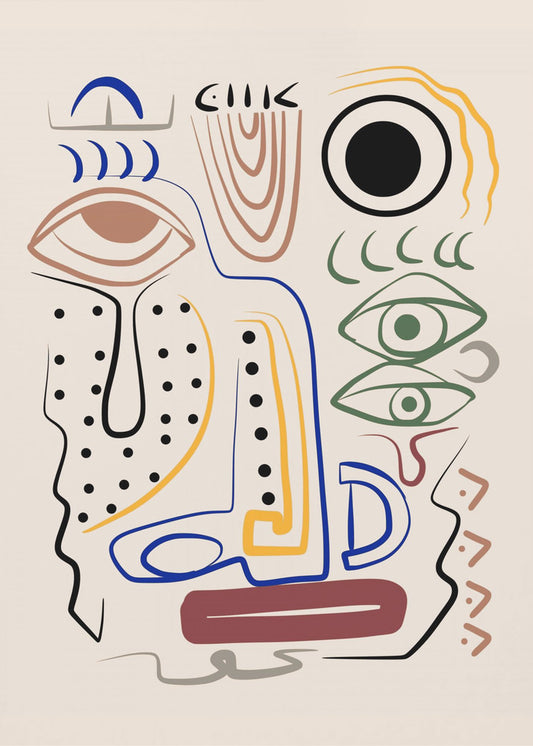 Line Art Bizarre Aboriginal Portrait | Canvas