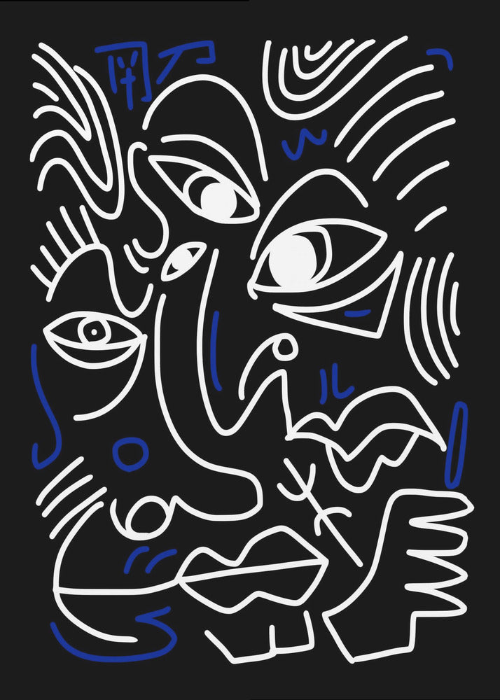 White And Blue Lines On A Black Background | Poster