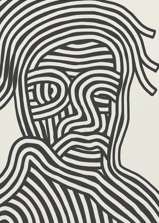 Stylized Human Face With Black Stripes | Poster