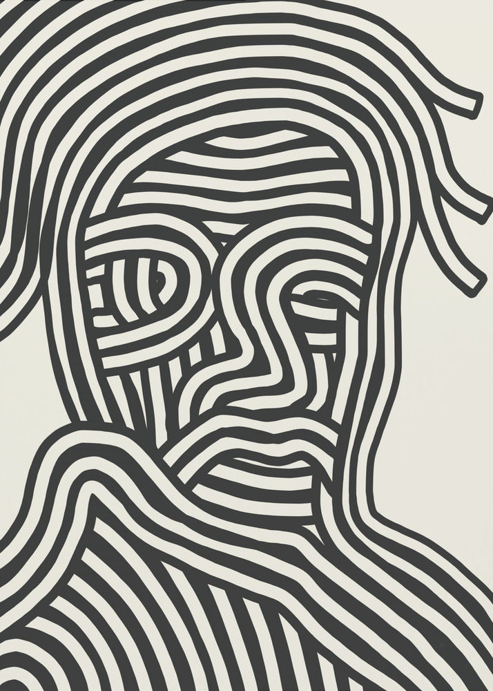 Stylized Human Face With Black Stripes | Canvas