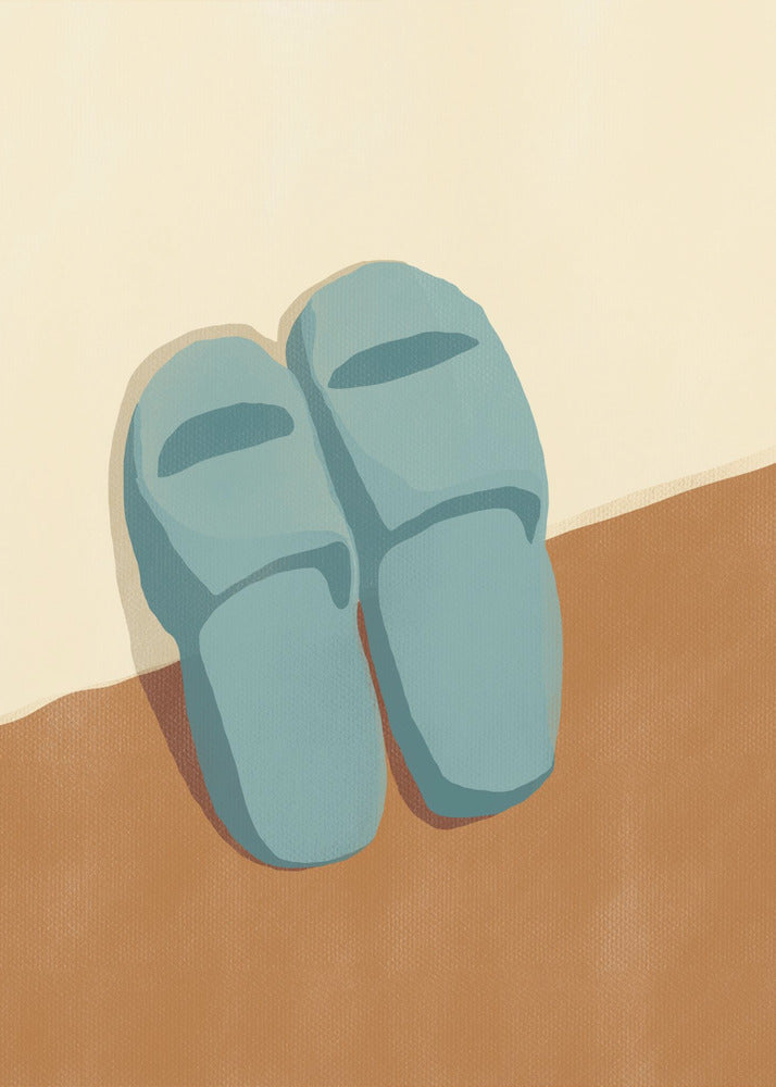 Blue Slippers On A Brown And Beige Background | Poster