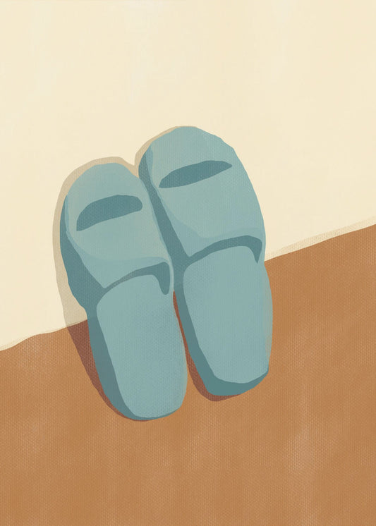Blue Slippers On A Brown And Beige Background | Canvas