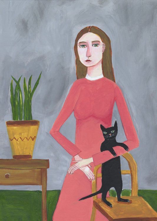 Cat Lady with Black Cat | Canvas