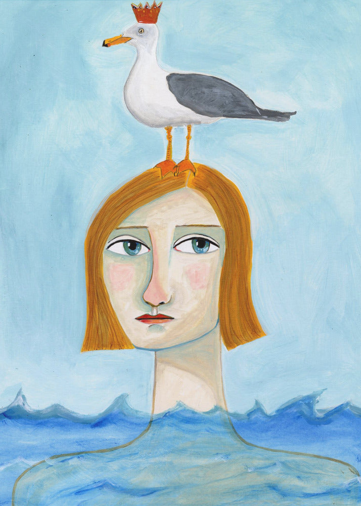 Nude Lady in Ocean with Seagull | Canvas