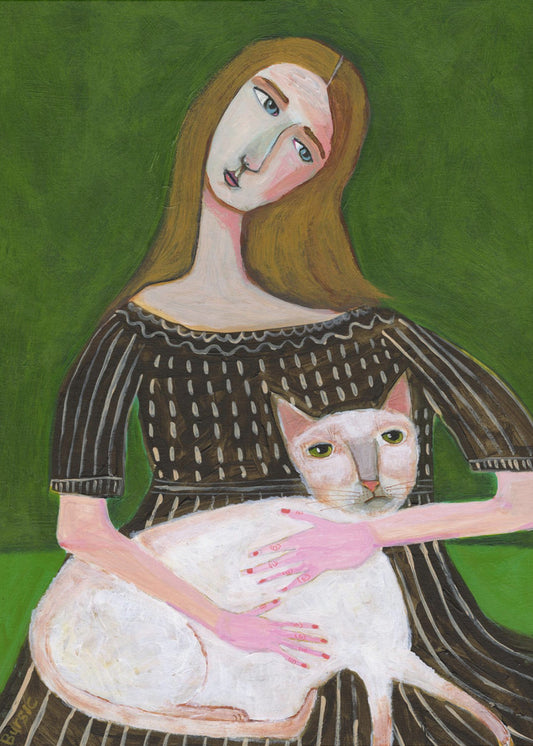 vintage lady with white cat | Canvas