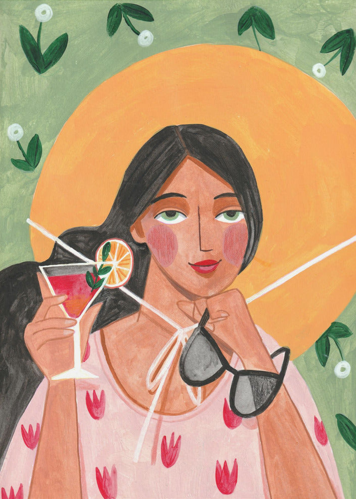 Abstract Modern Bohemian Woman with Cocktail | Poster