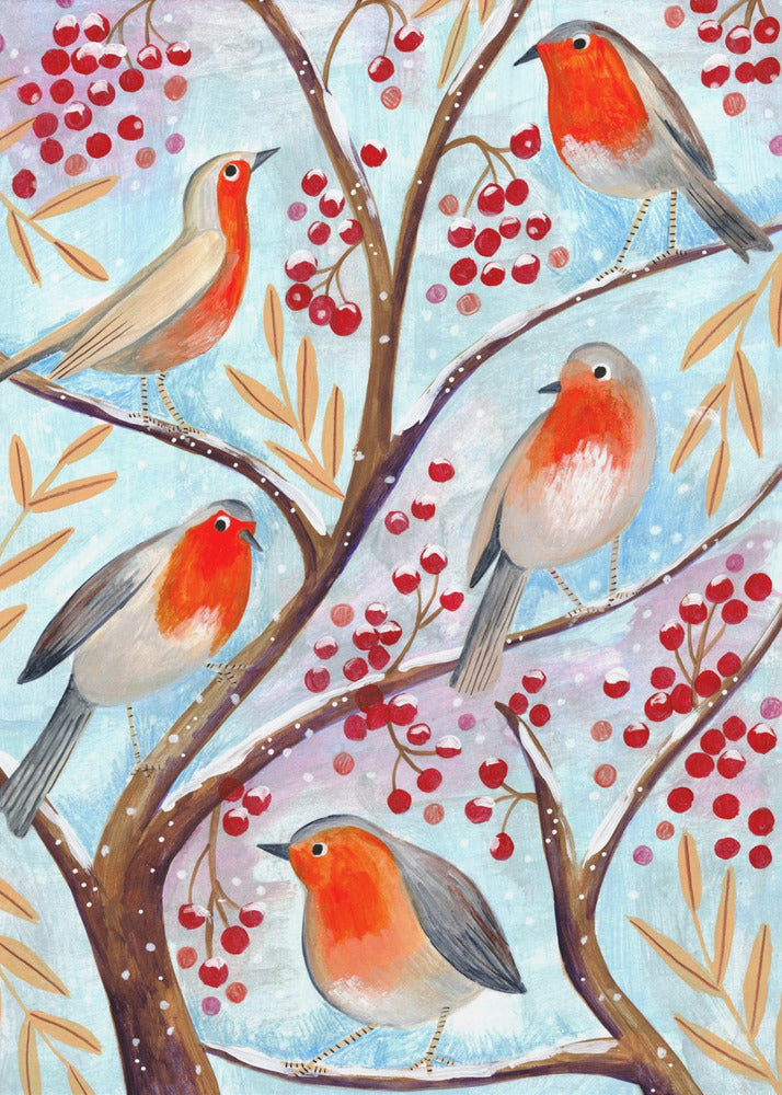 Winter birds robins Christmas snow | Canvas