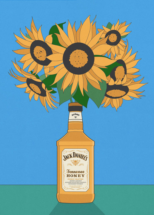 Sunflowers in Honey Whiskey Retro Illustration | Poster