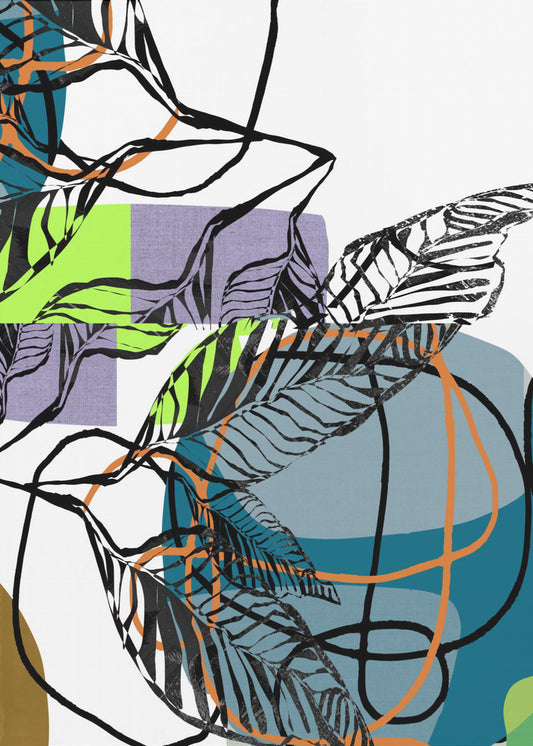 Abstract Black Leaves With Colour No1 | Poster