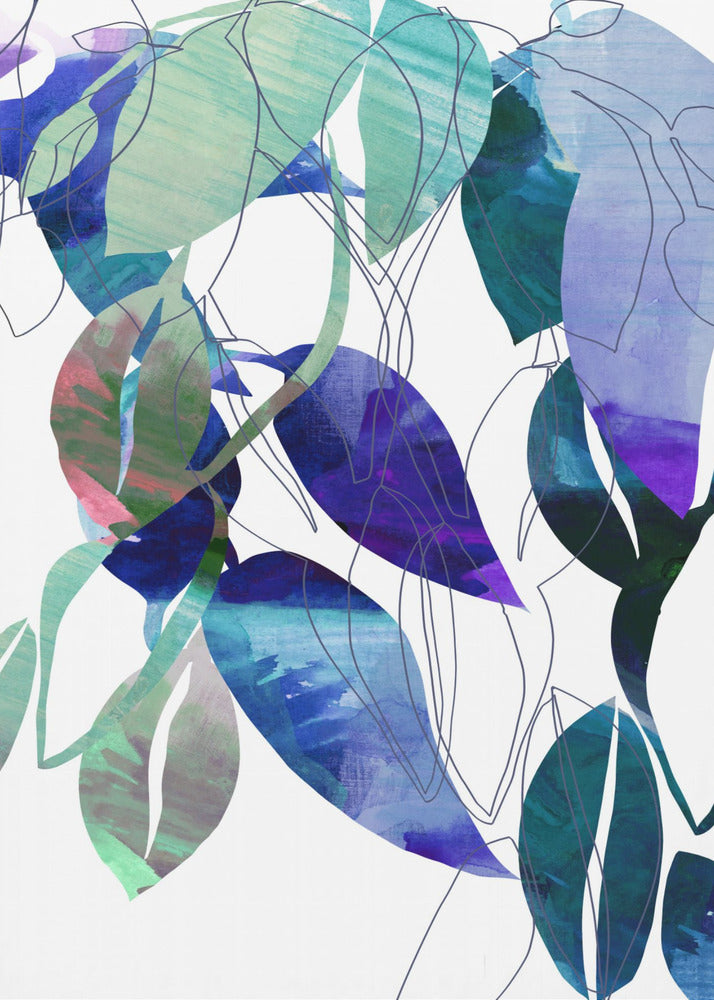 Botanical Leaf Print Art In Navy Blue 3 | Canvas