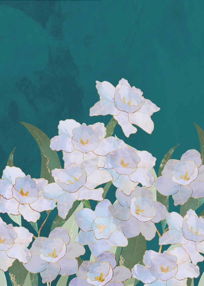 Narcissuss Flowers Turquouise | Canvas