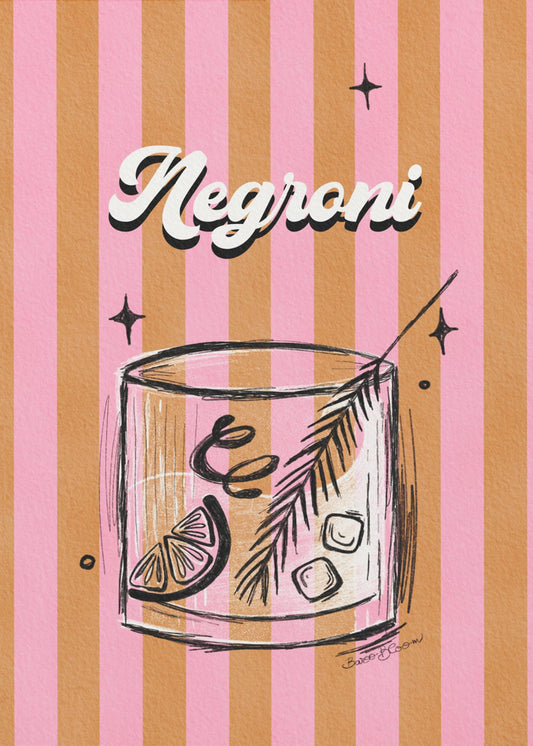 Negroni Drink on Stripes | Canvas