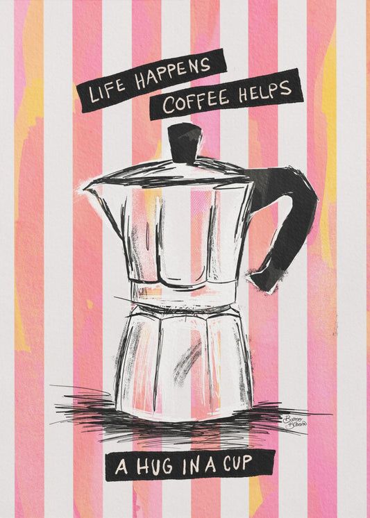 Mocca Coffee on Stripes - Hug in a Cup | Canvas
