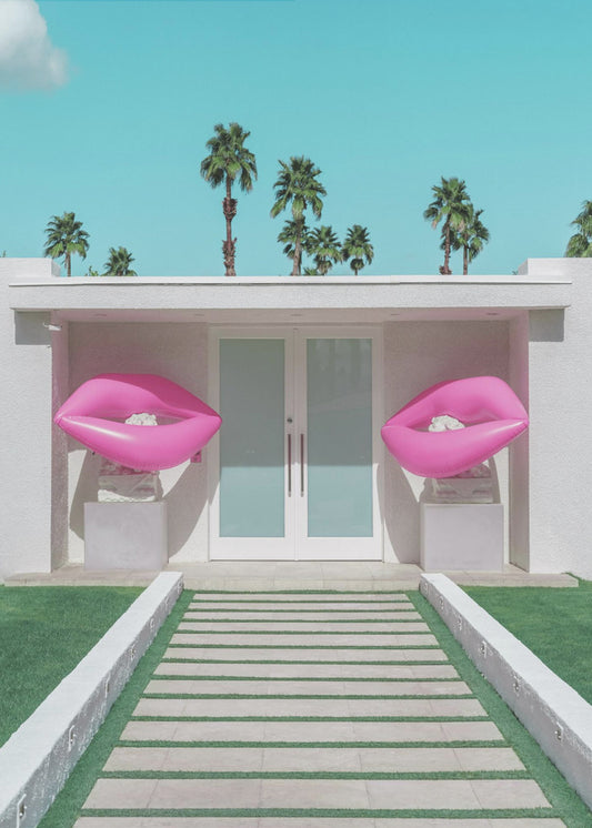 Mid-Century Modern House with Pink Lips | Poster