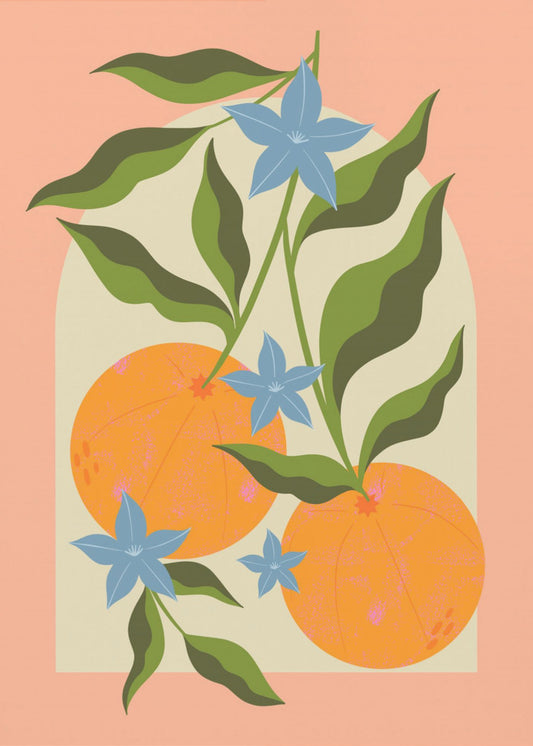 Orange Branch with Flowers | Canvas