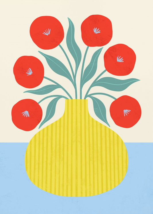 Red Flowers in Yellow Vase | Poster