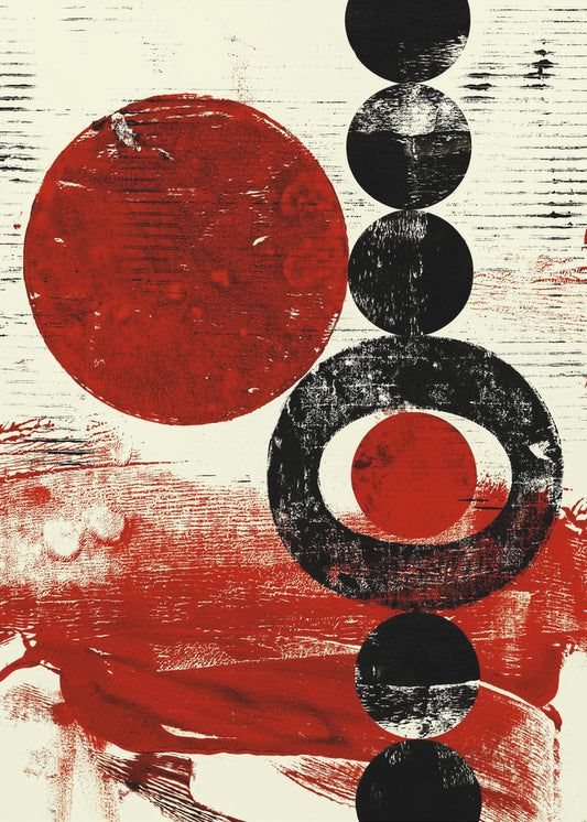 Geometric Shapes with Red and Black Circles | Poster