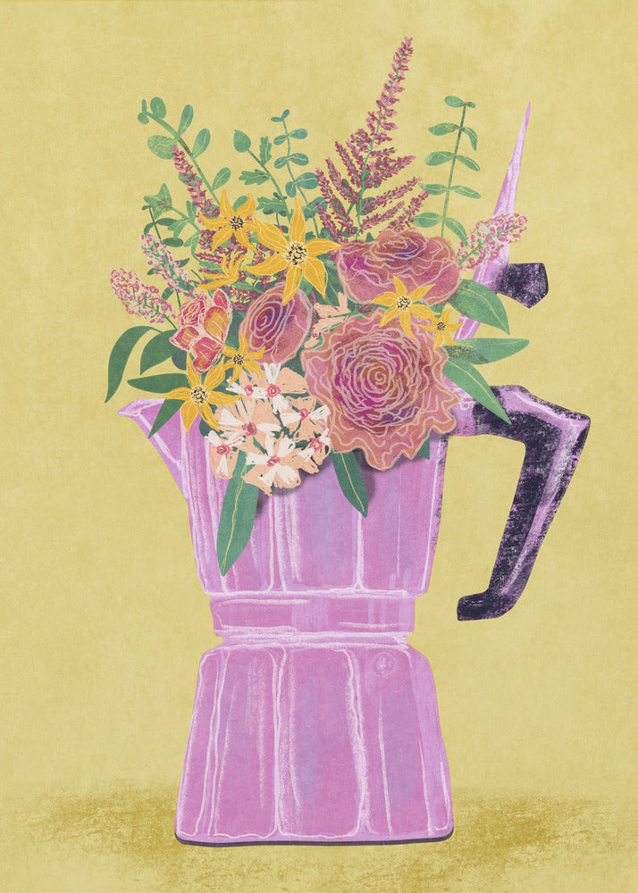 Espresso Maker with Flowers | Poster