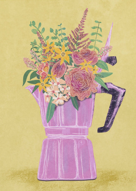 Espresso Maker with Flowers | Poster