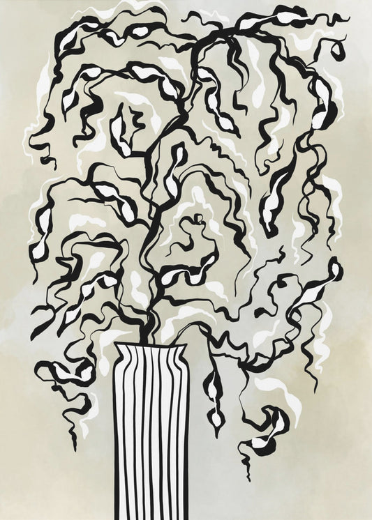 Stylized Plant In A Striped Vase | Canvas