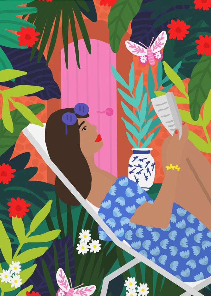 Floral Sunbathing Girl | Poster