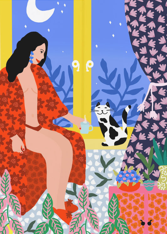 Evening Tea With Cat | Poster