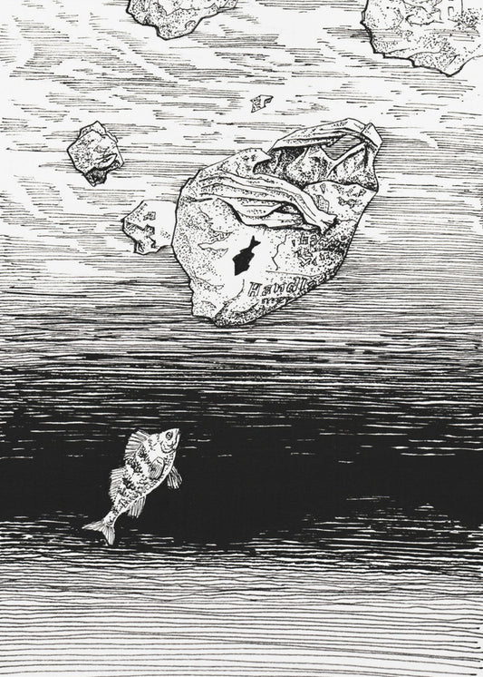 Midless. A Fish in the Plastic Sea Ink Drawing. | Canvas