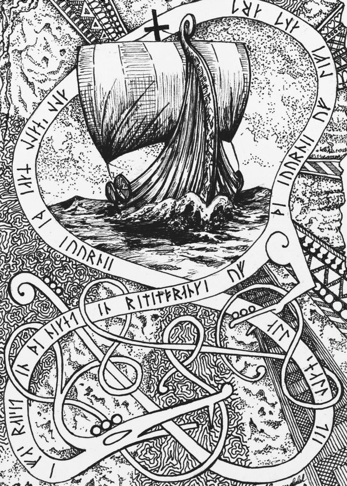 The Journey. Viking Doodle Ink Drawing. | Poster