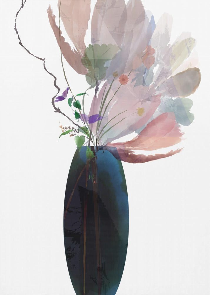 Blush Pink Floral In Blue Glass Vase | Canvas