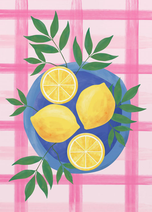Lemons on a Blue Plate | Poster