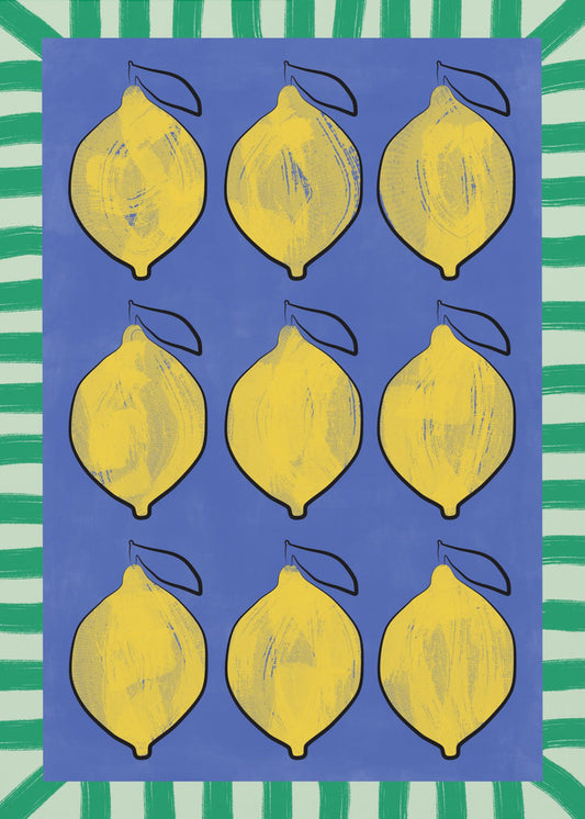 Vibrant Yellow Lemons on a Deep Blue | Canvas