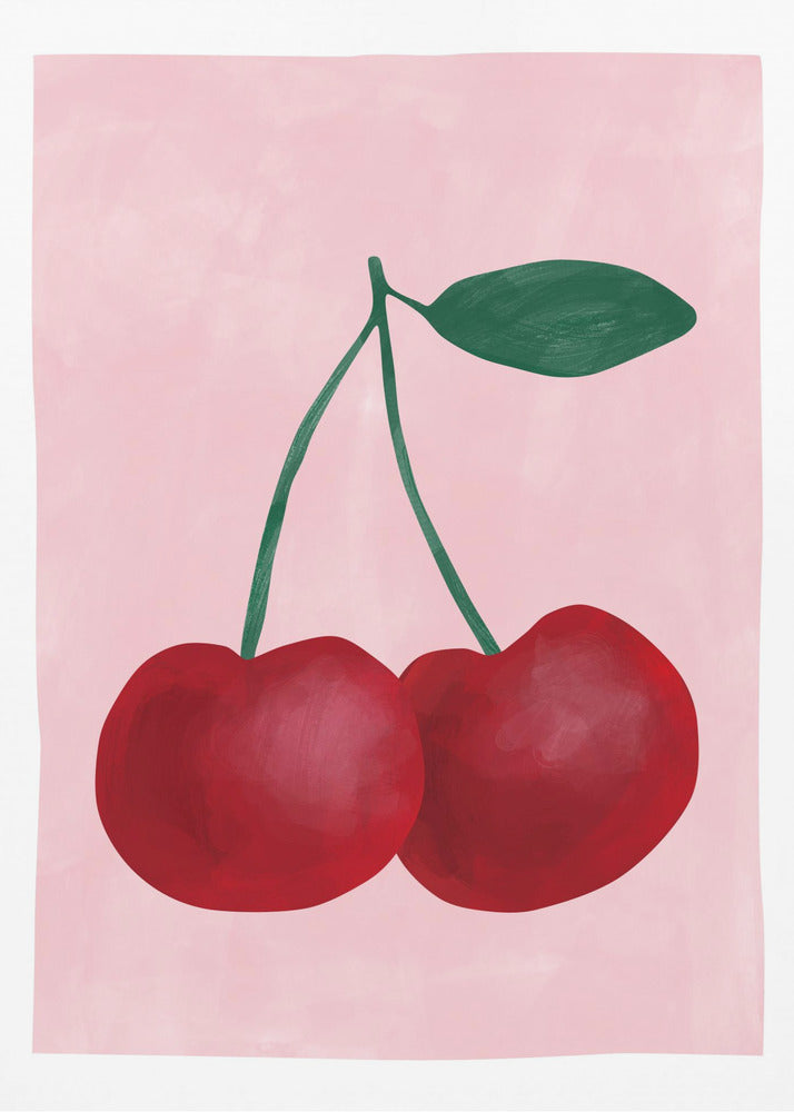 Red Cherries with a Green Leaf | Poster