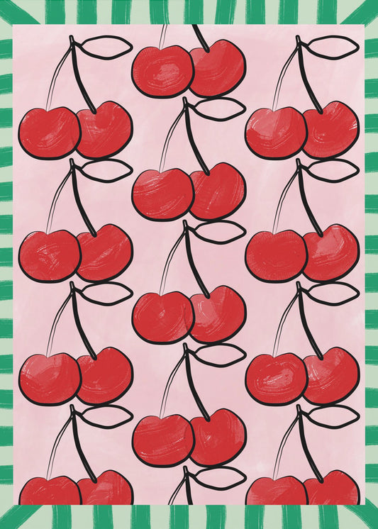 Red Cherries on a Pink | Poster
