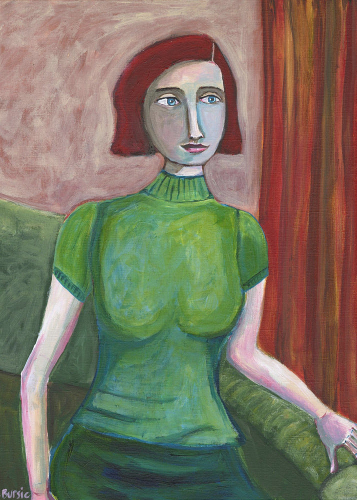 Vintage Red Head in Green | Poster