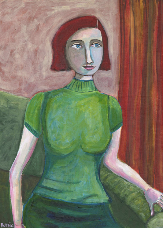 Vintage Red Head in Green | Poster