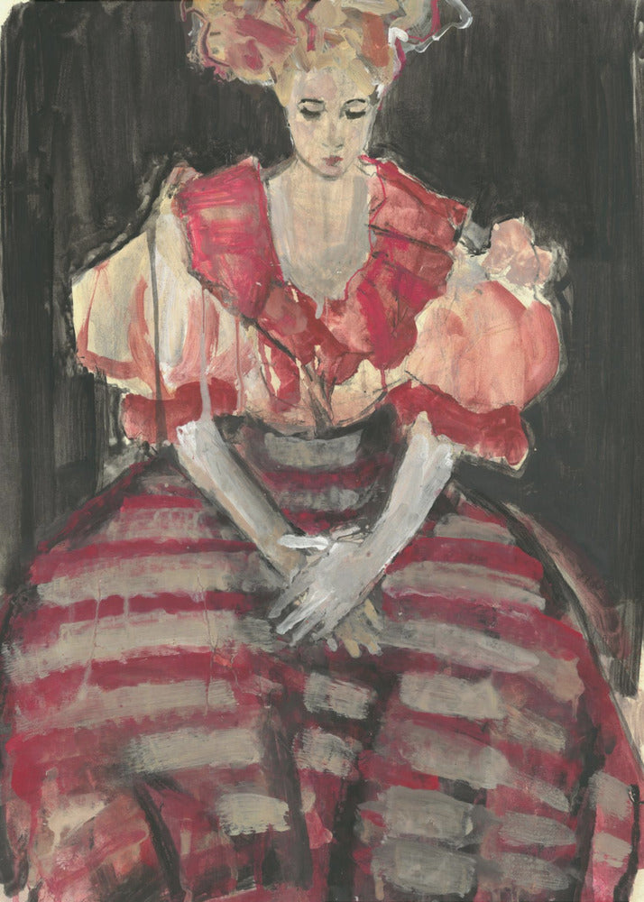 Woman in a Flowing Red Stripes Dress | Poster