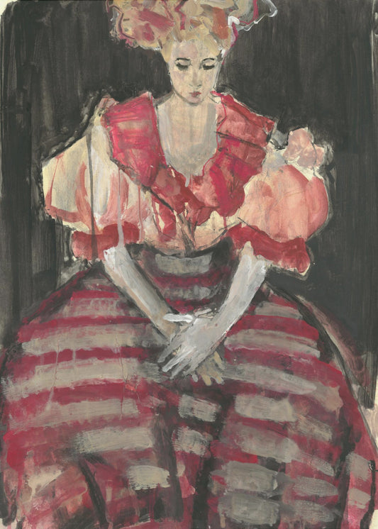 Woman in a Flowing Red Stripes Dress | Poster