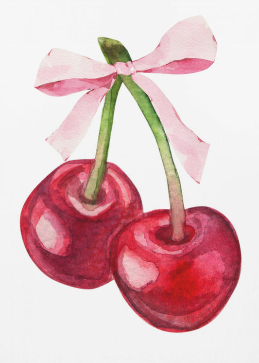 Red Cherry Pink Bow | Poster