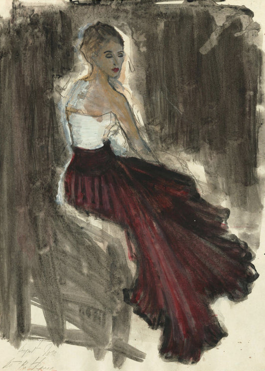 A Woman in a Red Flowing Skirt | Canvas