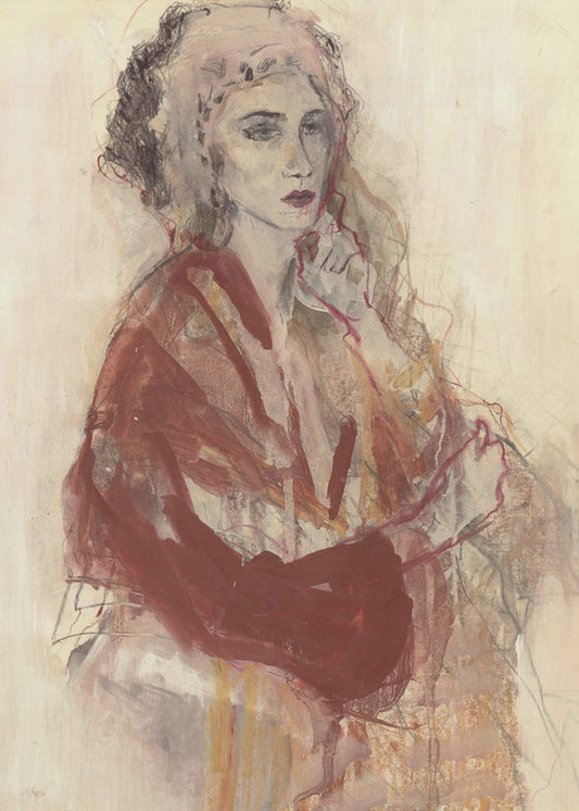 Contemplative Woman In Warm Red Tones | Canvas