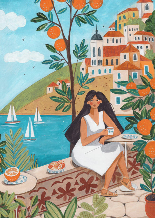 Travel poster woman in Mediterranean coast | Poster