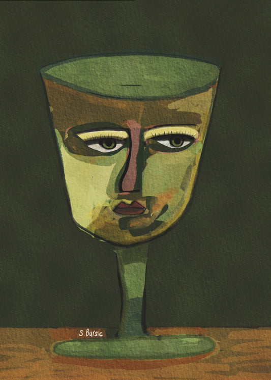 Wine Glass Lady green | Canvas