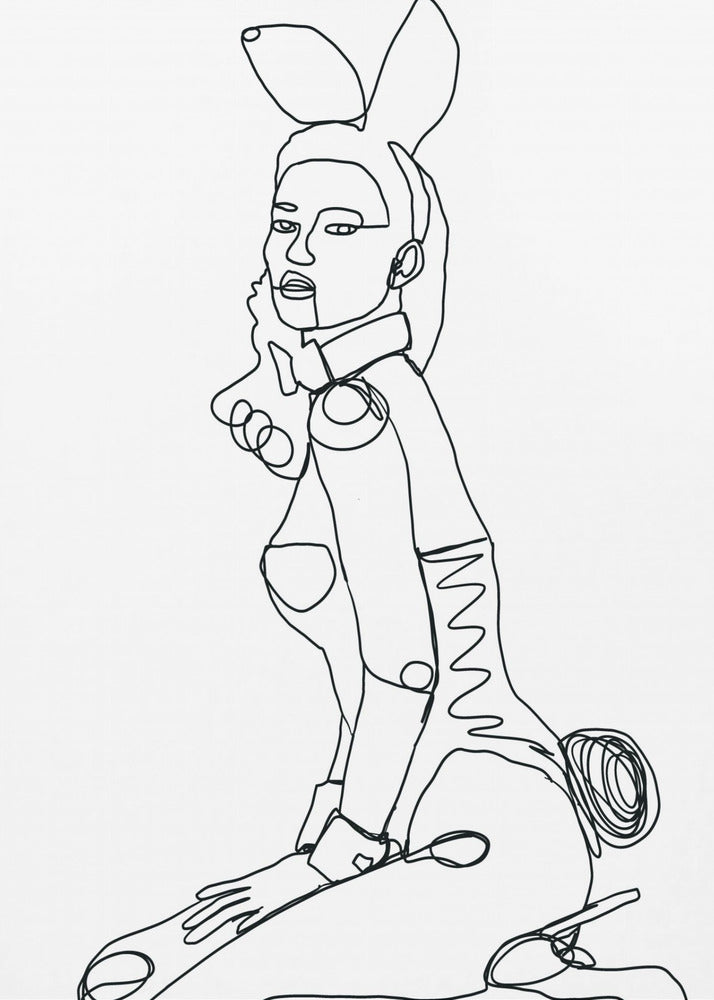 Line Drawing of Bunny Lady | Canvas