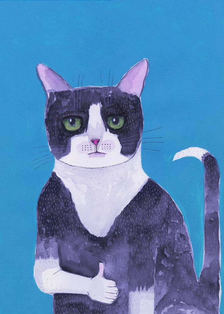 Cat thumbs up blue | Canvas