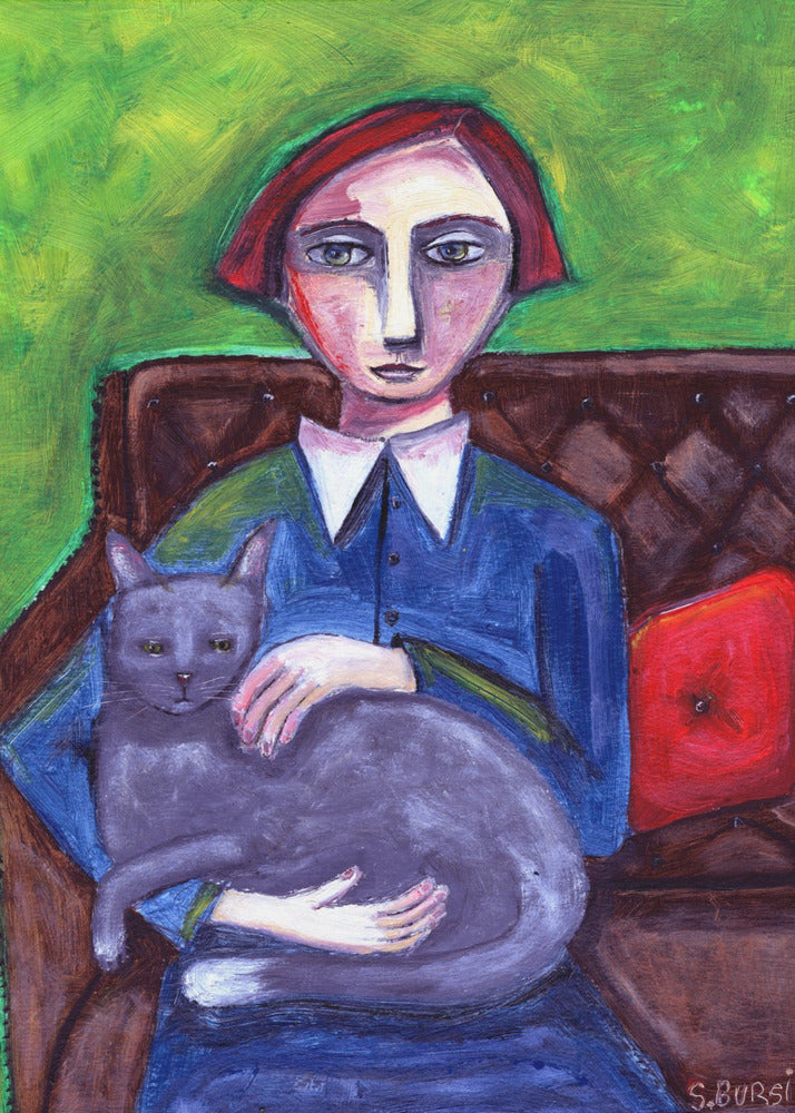 Lady on Couch with cat | Poster