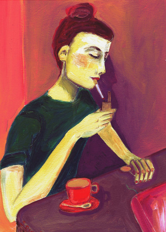 Lady lighting cigarette | Canvas