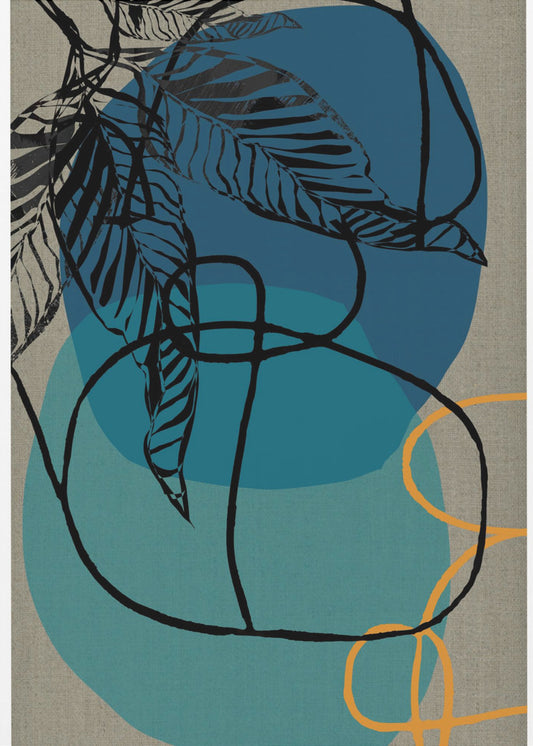 Woodblock Leaf Teal Orange Green Abstract 2 Final | Canvas