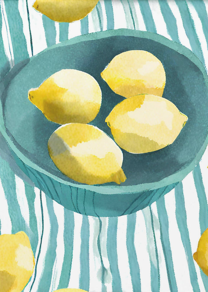 Zitronen in türkisfarbener Schale | Poster